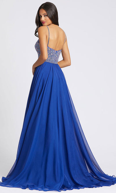 Mac Duggal - 67273A Sequin-Adorned V-Neck High Slit Dress In Blue