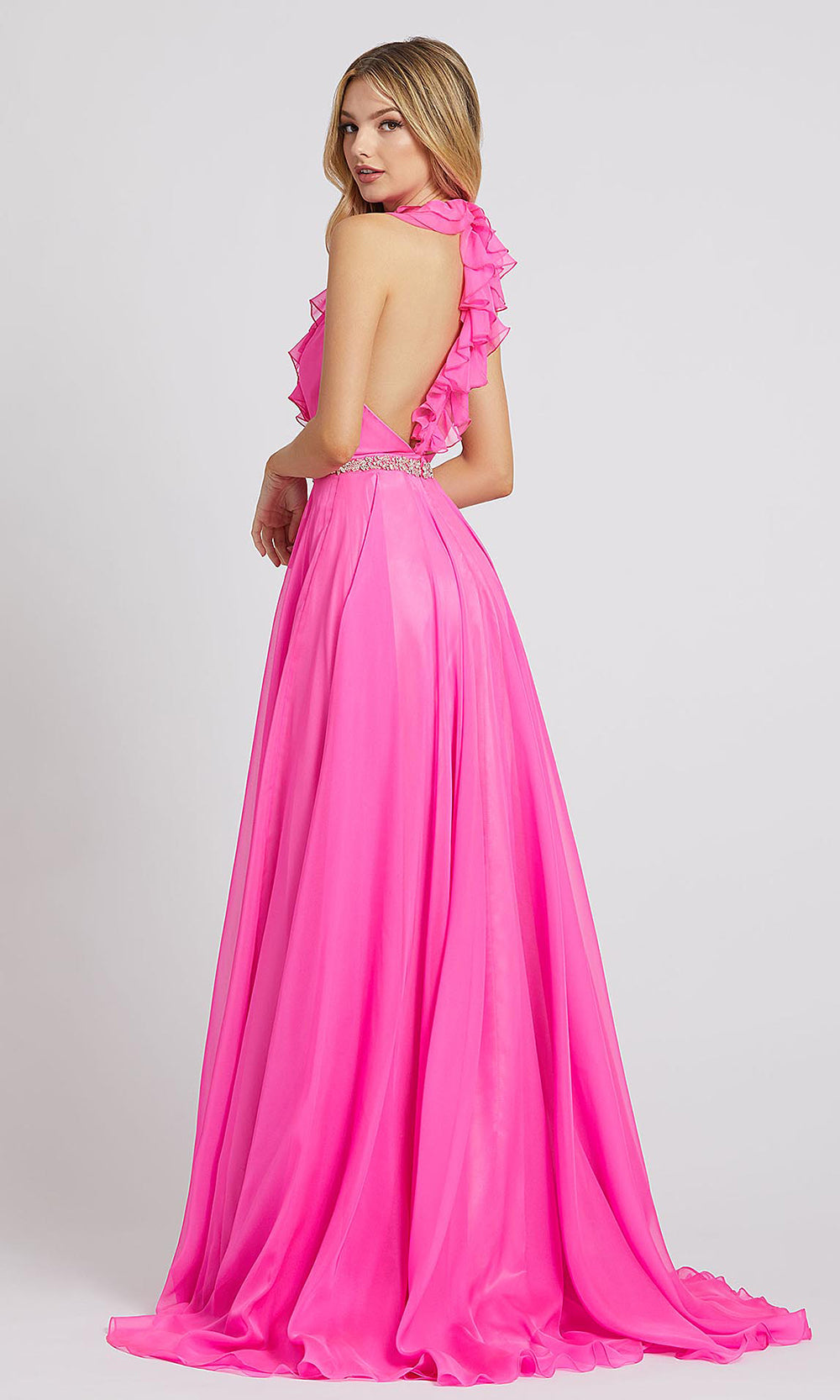 Mac Duggal - 67382L Ruffle V Neck A-Line Evening Gown In Pink