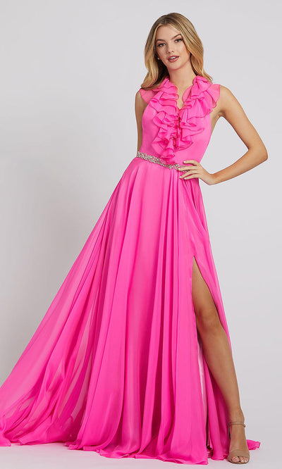 Mac Duggal - 67382L Ruffle V Neck A-Line Evening Gown In Pink