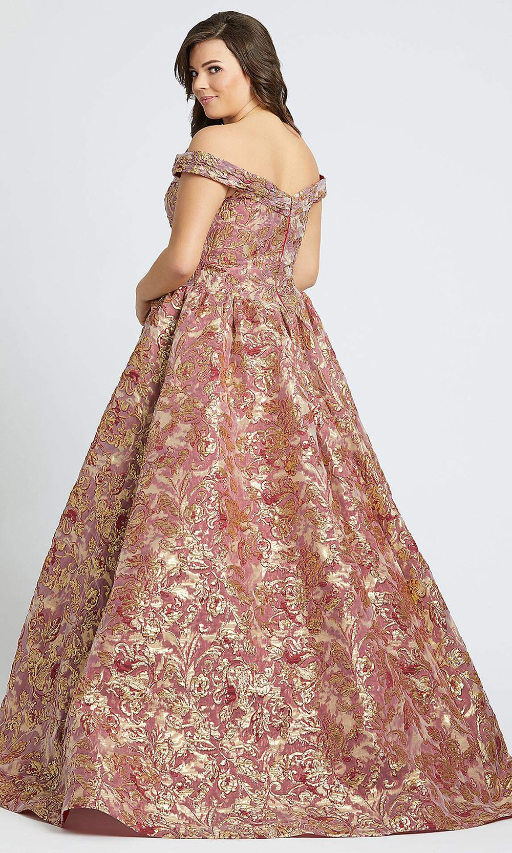 Mac Duggal - 67613F Floral Print Off-Shoulder Ballgown In Champagne & Gold