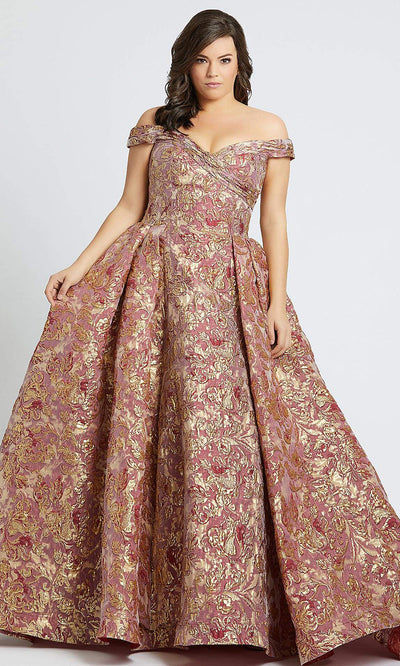 Mac Duggal - 67613F Floral Print Off-Shoulder Ballgown In Champagne & Gold