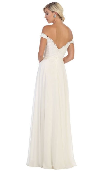 May Queen - MQ1644B Embroidered Off Shoulder A-Line Dress In White