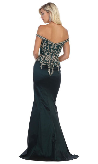 May Queen - MQ1609 Off Shoulder Trumpet Gown In Black and Green