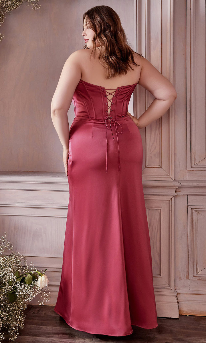 Vanity Blush Pink Satin High Slit Draping Corset Gown With