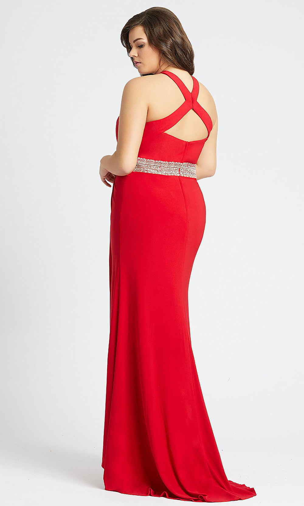 Mac Duggal - 77532F Halter Neck Sheath Dress With Slit In Red