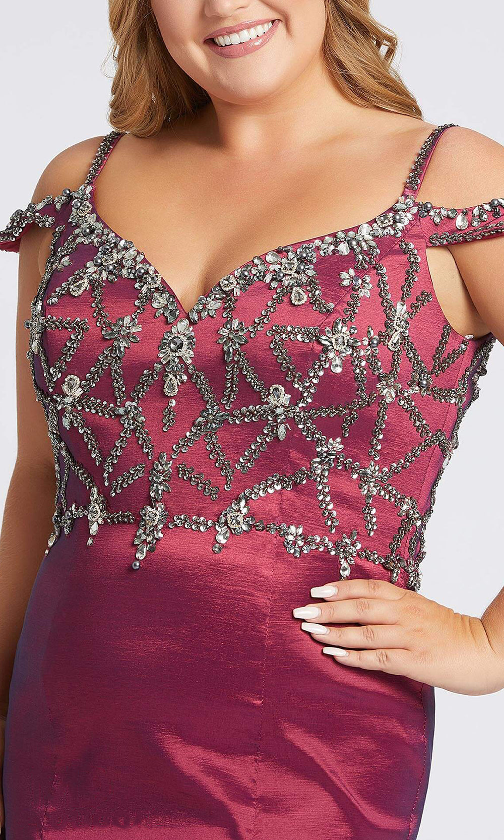 Mac Duggal - 77538F Beaded V Neck Mermaid Dress In Pink