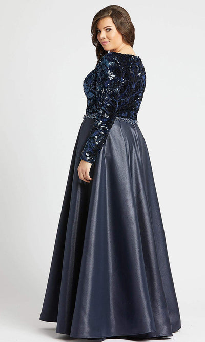 Mac Duggal - 77565F Sequin V Neck Long Sleeves Ballgown In Blue