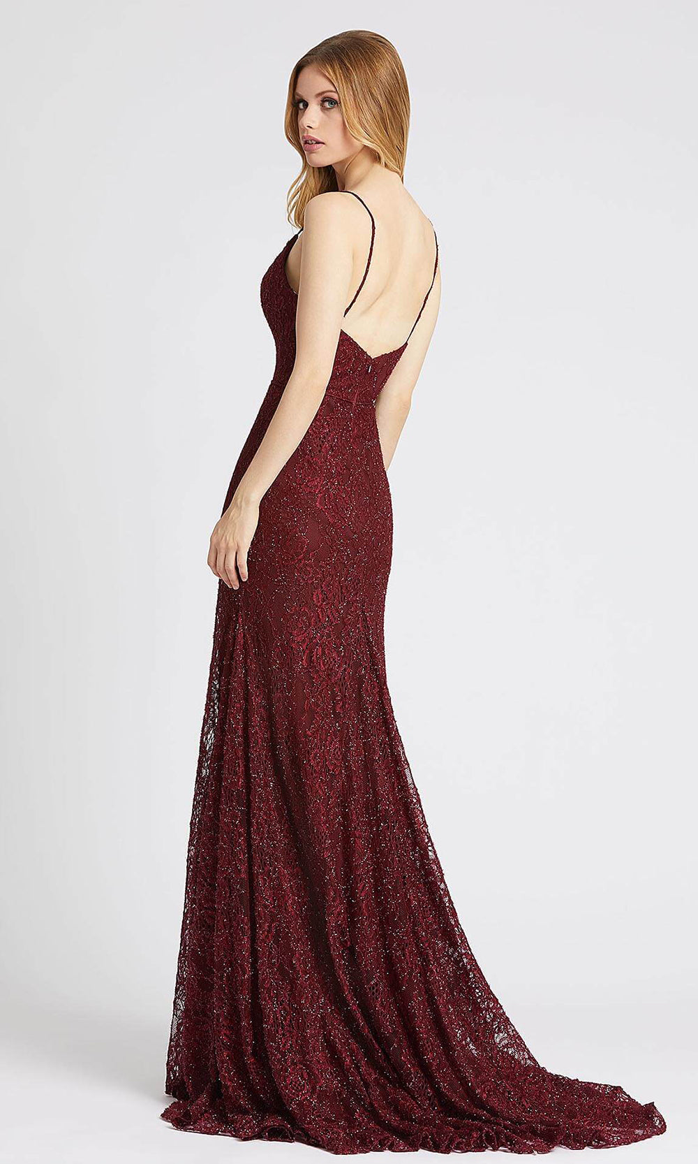 Mac Duggal - 77771L Shimmer Lace Sleeveless Mermaid Gown In Burgundy