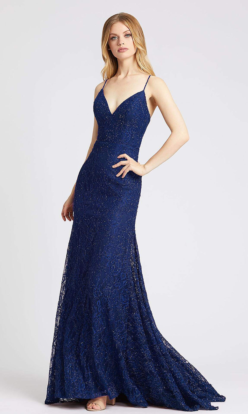 Mac Duggal - 77771L Shimmer Lace Sleeveless Mermaid Gown In Blue
