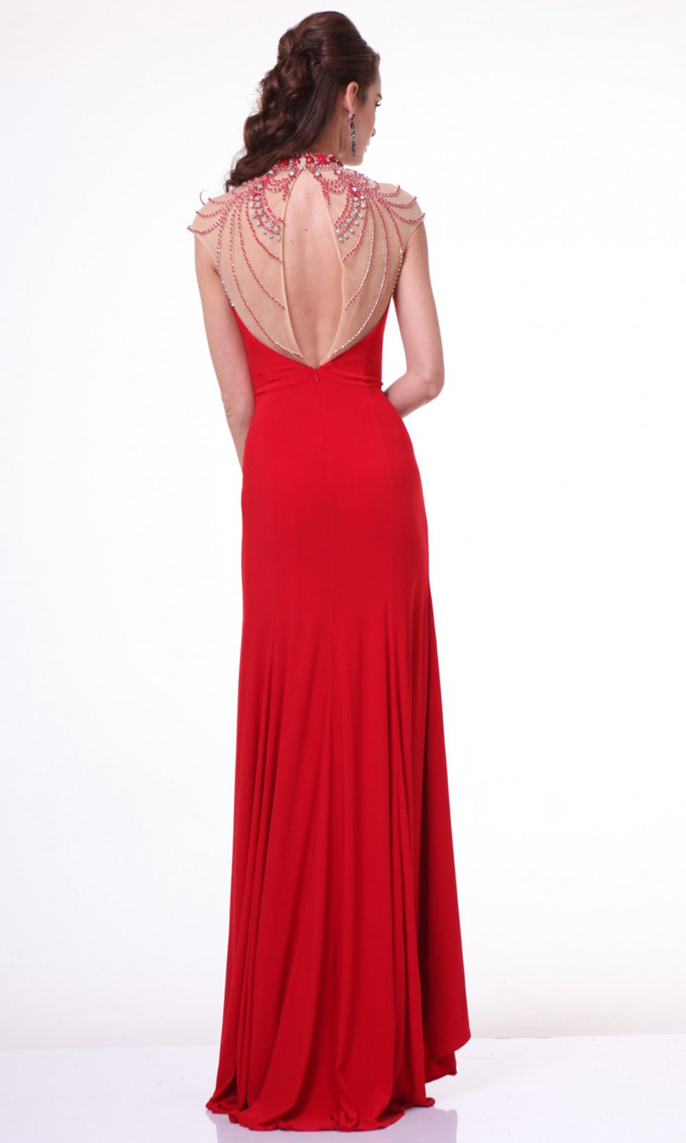 Cinderella Divine - 8105 Beaded Illusion Sheath Dress In Red