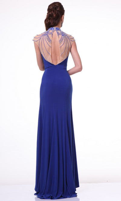 Cinderella Divine - 8105 Beaded Illusion Sheath Dress In Blue