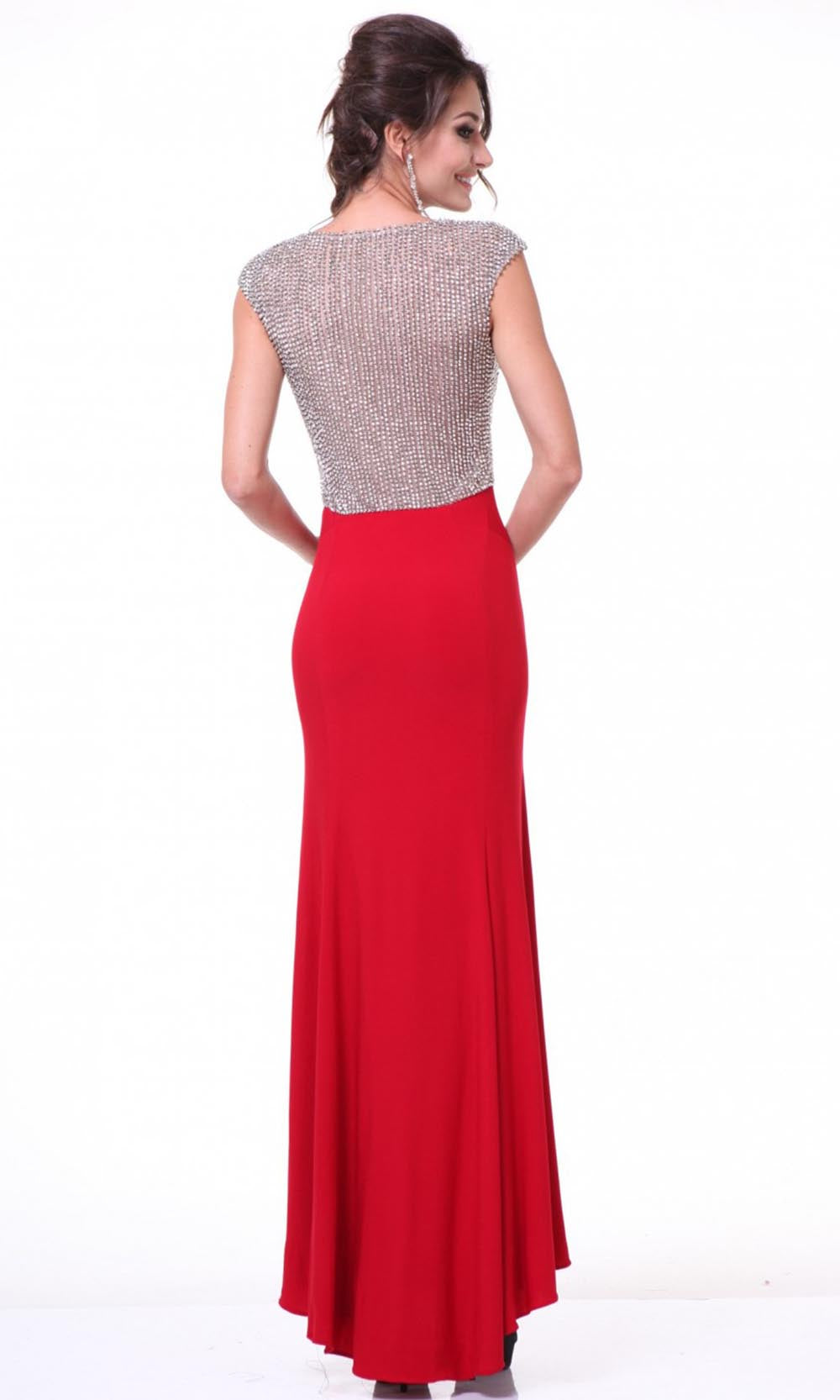 Cinderella Divine - 8115 Beaded Sheath Evening Dress In Red