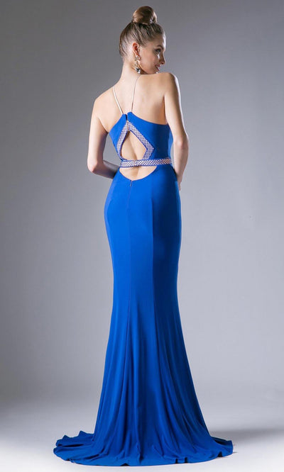 Cinderella Divine - 83821 Lace Stretch Knit Long Dress In Blue