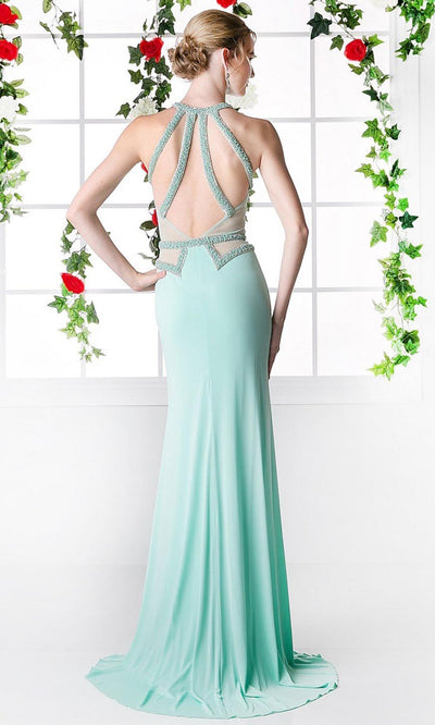 Cinderella Divine - 8929 Beaded Strappy Back Sheath Gown In Green