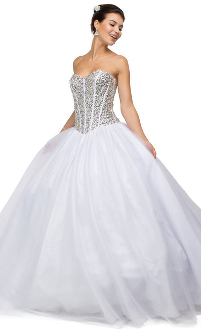 Dancing Queen - 9094 Strapless Sequin Corset Bodice Ballgown In White & Ivory