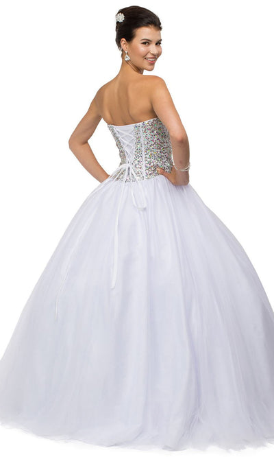 Dancing Queen - 9094 Strapless Sequin Corset Bodice Ballgown In White & Ivory