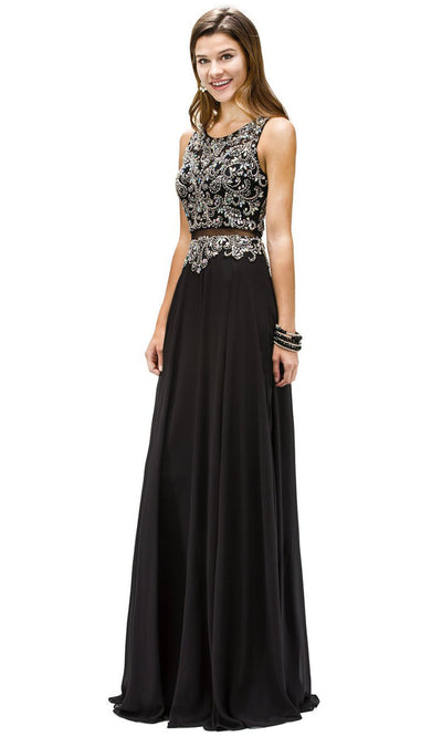 Dancing Queen - 9150 Illusion Two-Piece Beaded Bodice A-Line Gown In Black