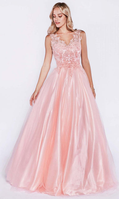 Cinderella Divine - 9178 V Neck A-Line Gown In Pink