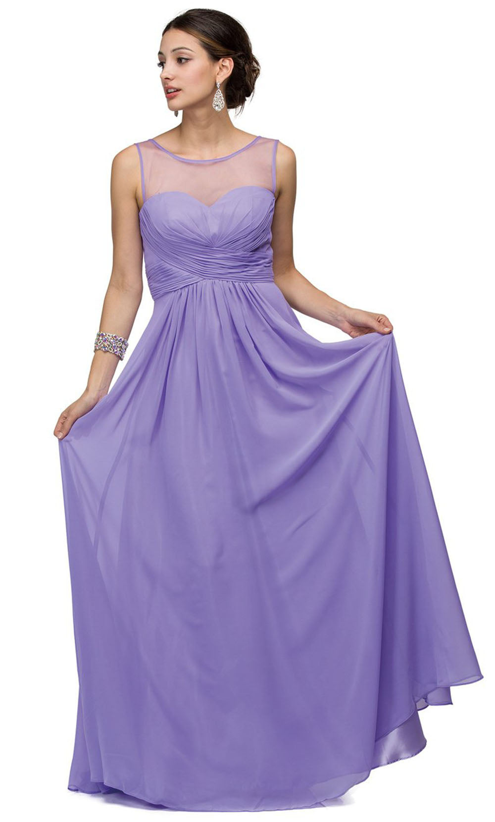Dancing Queen - 9202 Illusion Neckline Ruched Bodice A-Line Gown In Purple