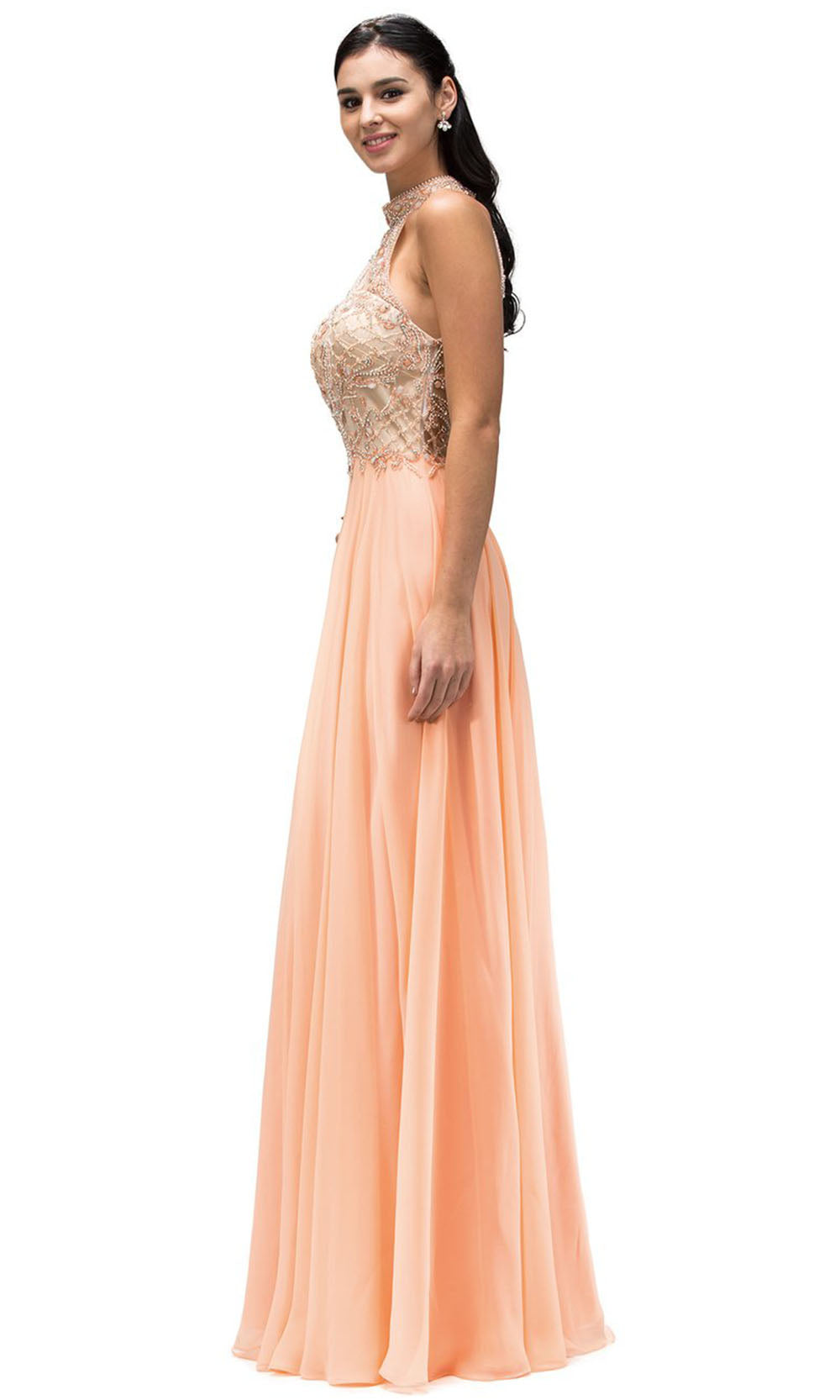 Dancing Queen - 9293 Embellished High Halter A-Line Gown In Orange