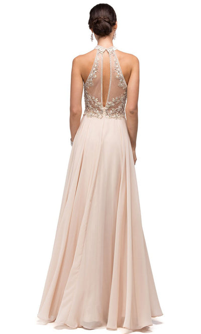 Dancing Queen - 9293 Embellished High Halter A-Line Gown In Neutral