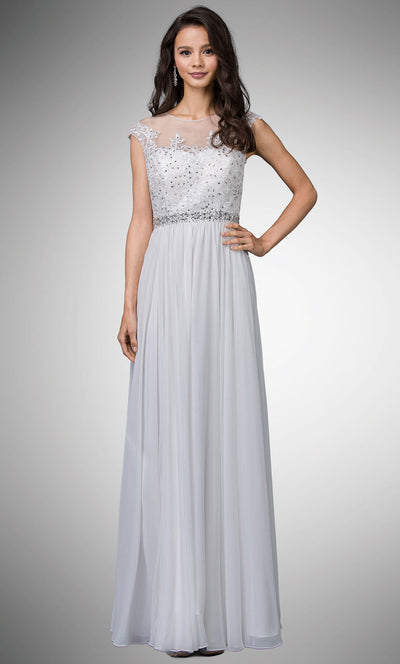 Dancing Queen - 9400 Beaded Lace Illusion Neckline A-Line Gown In White & Ivory