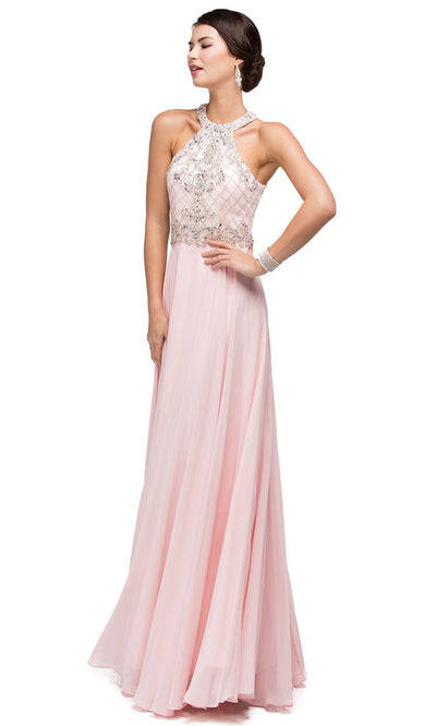Dancing Queen - 9591 Beaded Cutout Back A-Line Dress In Pink