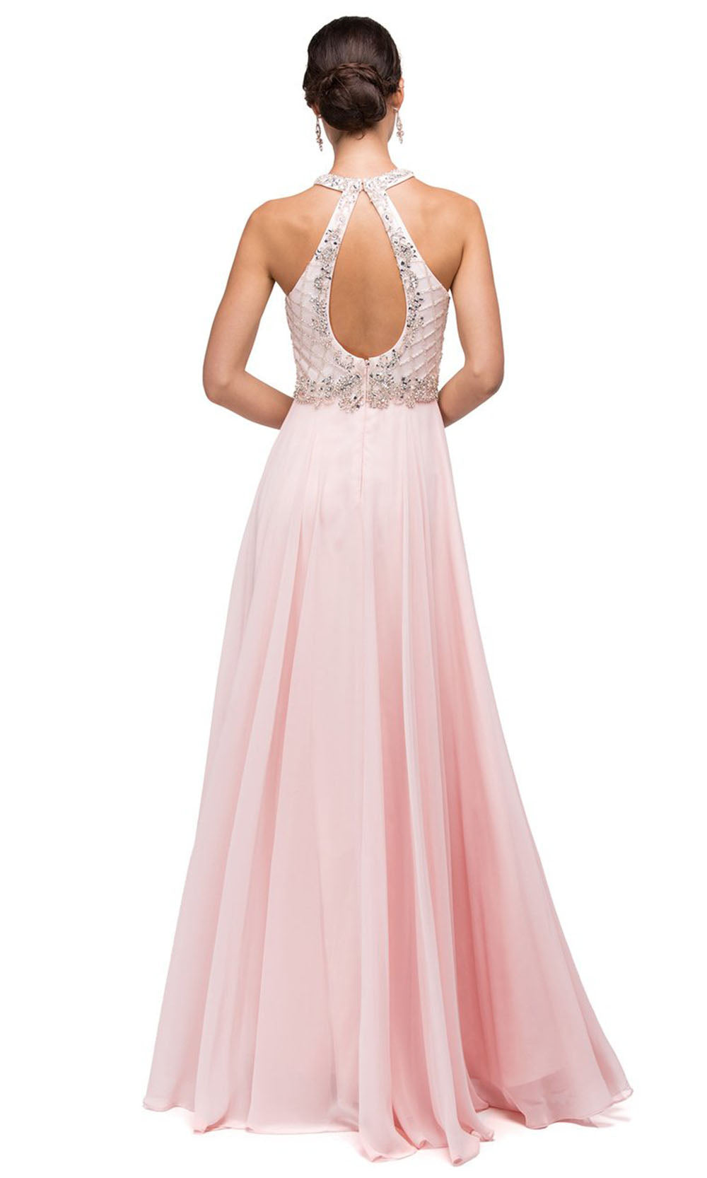 Dancing Queen - 9591 Beaded Cutout Back A-Line Dress In Pink