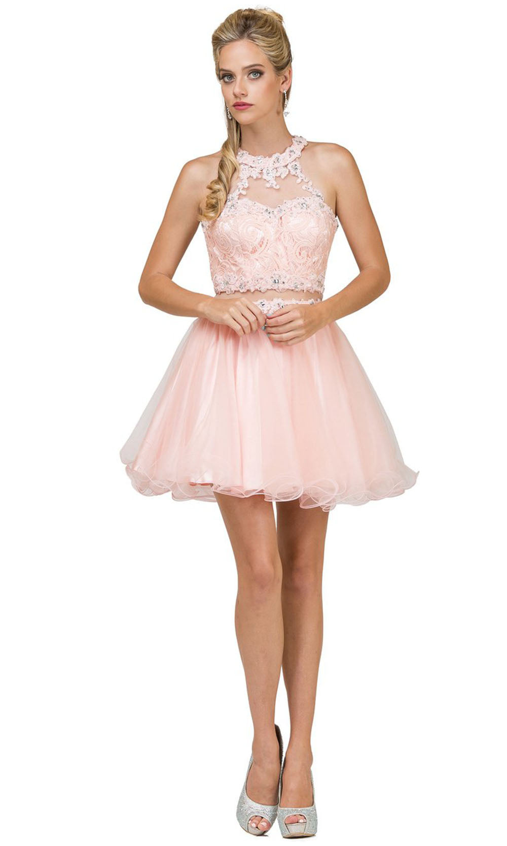 Dancing Queen - 9631 Illusion Two-Piece Fit And Flare Cocktail Dress In Pinkgrade 8 grad dresses, graduation dresses