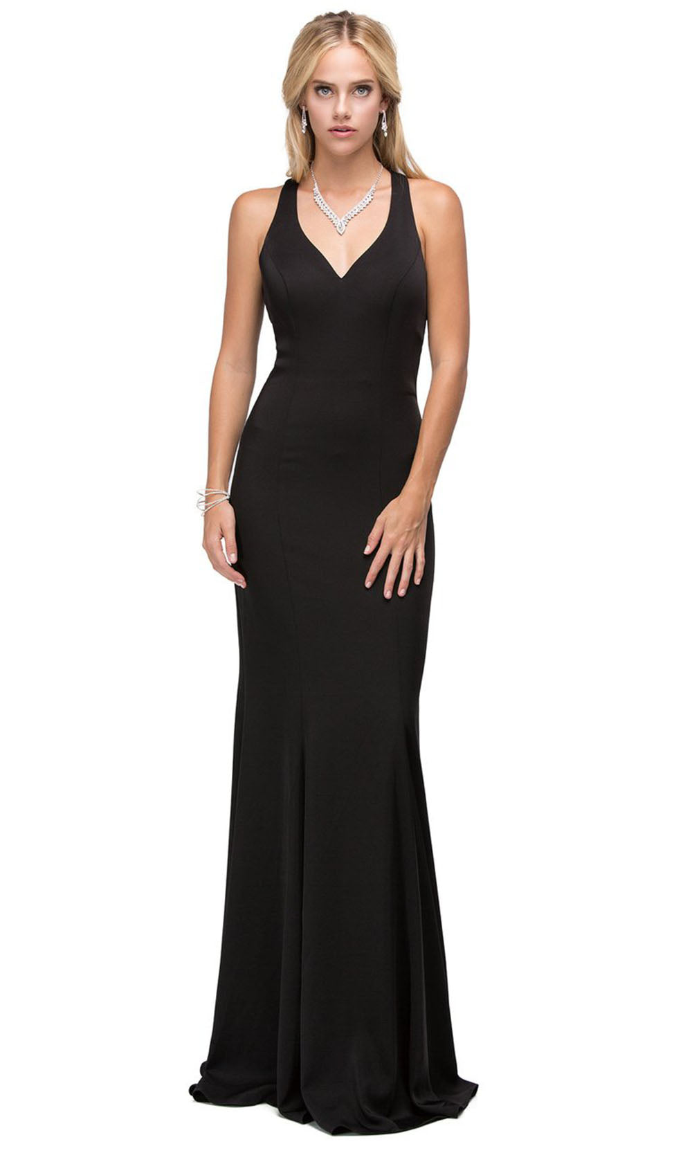 Dancing Queen - 9637 V Neck Fitted Crepe Evening Gown In Black