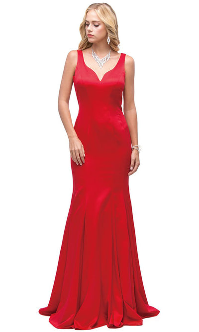 Dancing Queen - 9638 Long Cutout Back Trumpet Dress In Red