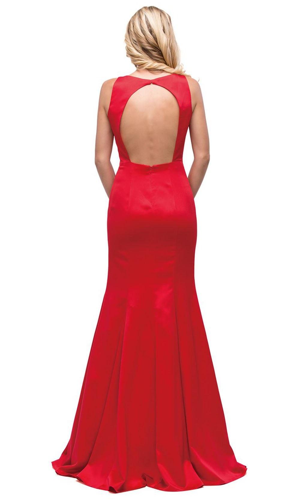 Dancing Queen - 9638 Long Cutout Back Trumpet Dress In Red