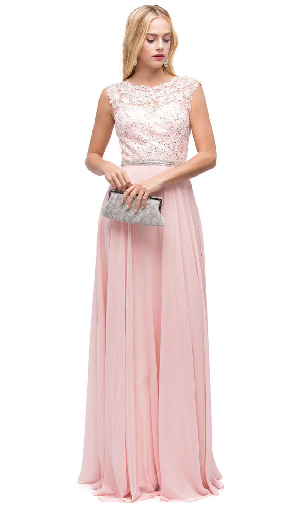 Dancing Queen - 9675 Embroidered Bateau Neck A-Line Gown In Pink
