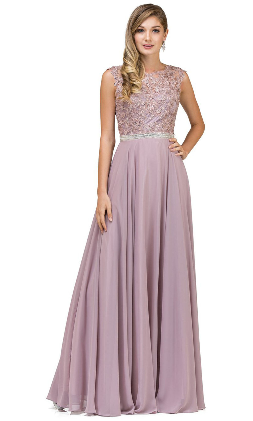 Dancing Queen - 9675 Embroidered Bateau Neck A-Line Gown In Brown