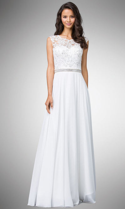 Dancing Queen - 9675 Embroidered Bateau Neck A-Line Gown In White