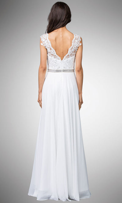 Dancing Queen - 9675 Embroidered Bateau Neck A-Line Gown In White