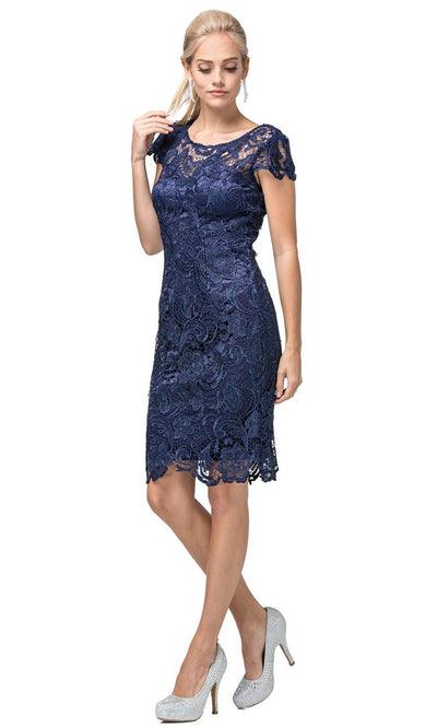Dancing Queen - 9677 Jewel Embroidered Lacey Dress In Blue and Black