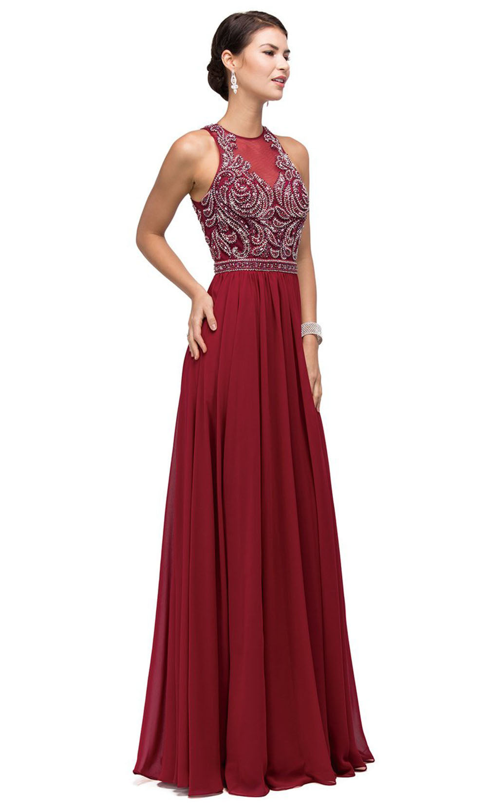Dancing Queen - 9689 Embroidered Halter Neck A-Line Dress In Red