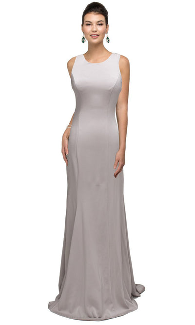 Dancing Queen - 9709 Appliqued Illusion Back Trumpet Dress In Silver & Gray