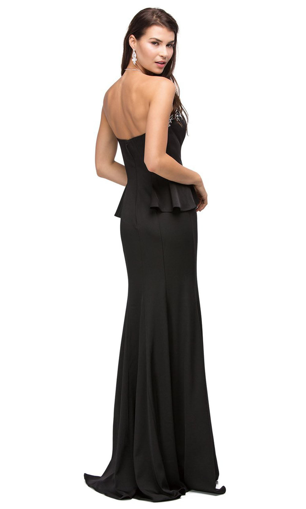 Dancing Queen - 9713 Jeweled Sweetheart Peplum Long Dress In Black