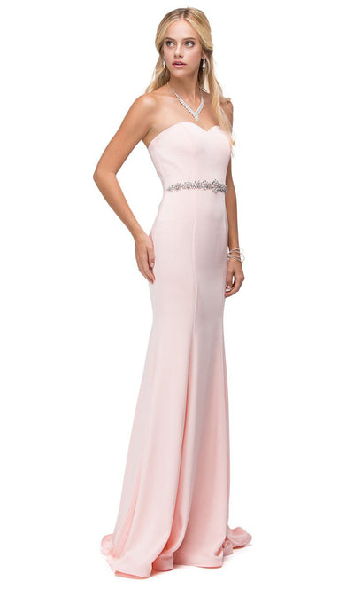 Dancing Queen - 9720 Crystal Beaded Waist Strapless Mermaid Gown In Pink