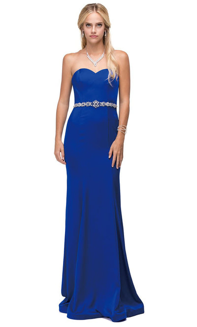 Dancing Queen - 9720 Crystal Beaded Waist Strapless Mermaid Gown In Blue