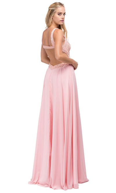 Dancing Queen - 9743 Sleeveless Beaded Chiffon Flowy Dress In Pink