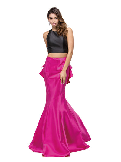 Dancing Queen - 9767 Two-Piece Halter Ruffled Mermaid Dress In Pink
