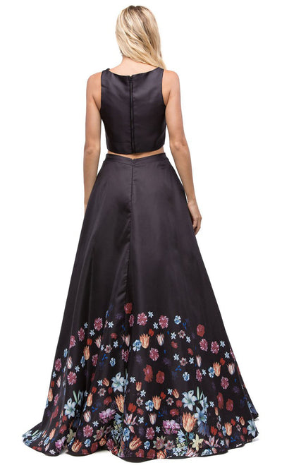 Dancing Queen - 9885 Sleeveless Two Piece Floral Dress In Black and Multi
