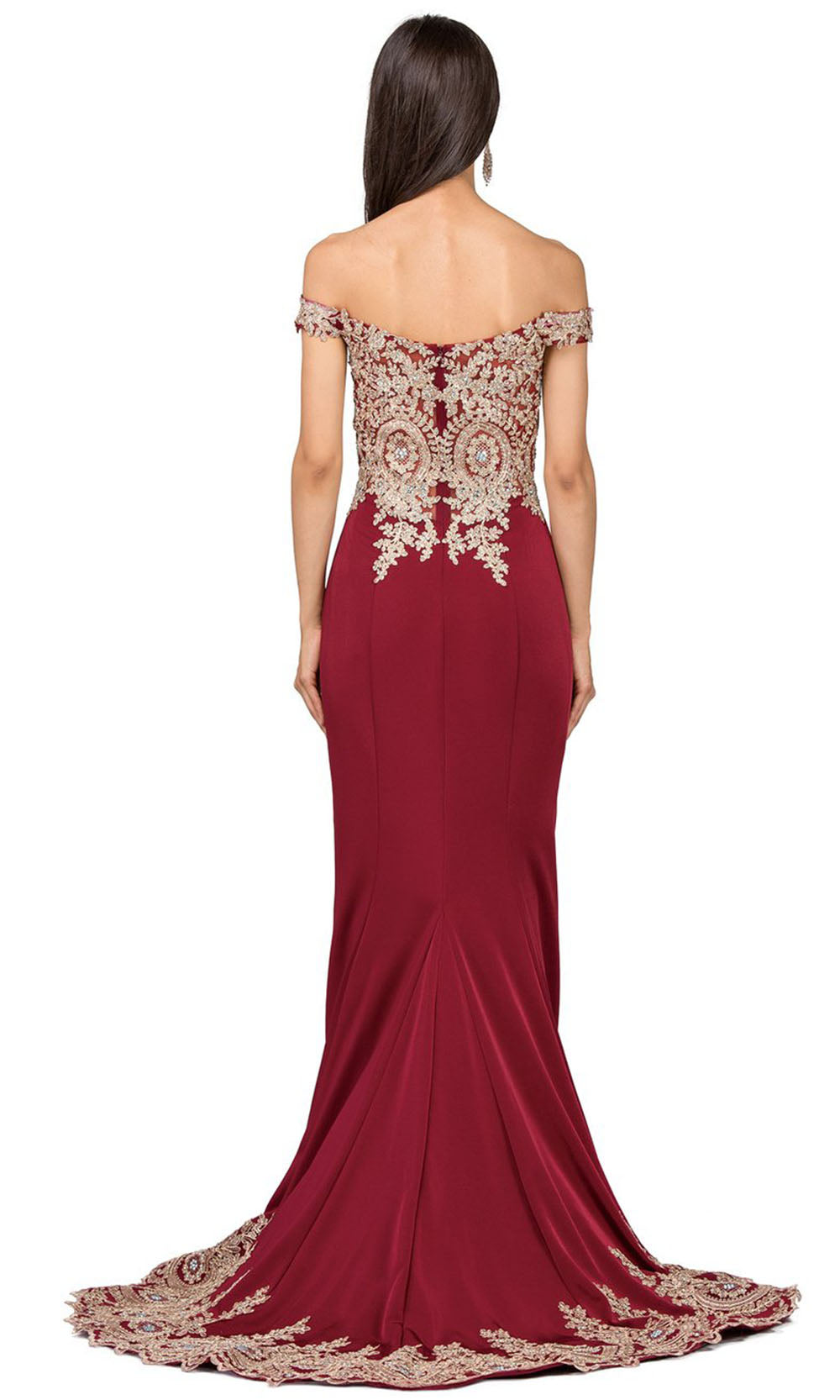 Dancing Queen - 9946 Embroidered Off Shoulder Mermaid Dress With Train In Red