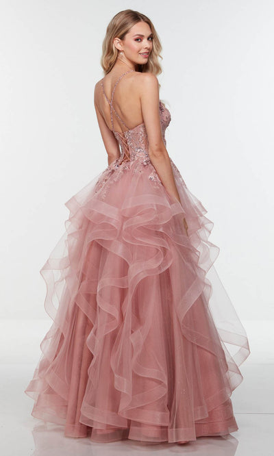 Alyce Paris - 61085 V Neck Organza A-Line Dress In Pink