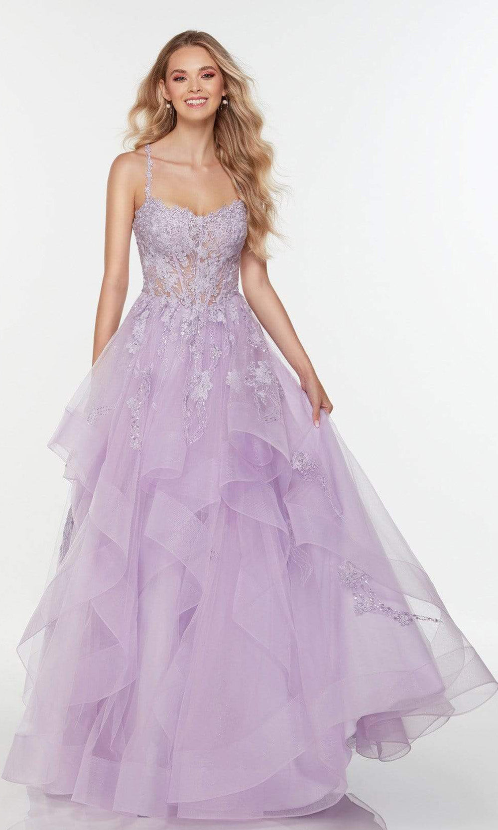 Alyce Paris - 61094 Applique Corset Tiered Gown In Purple
