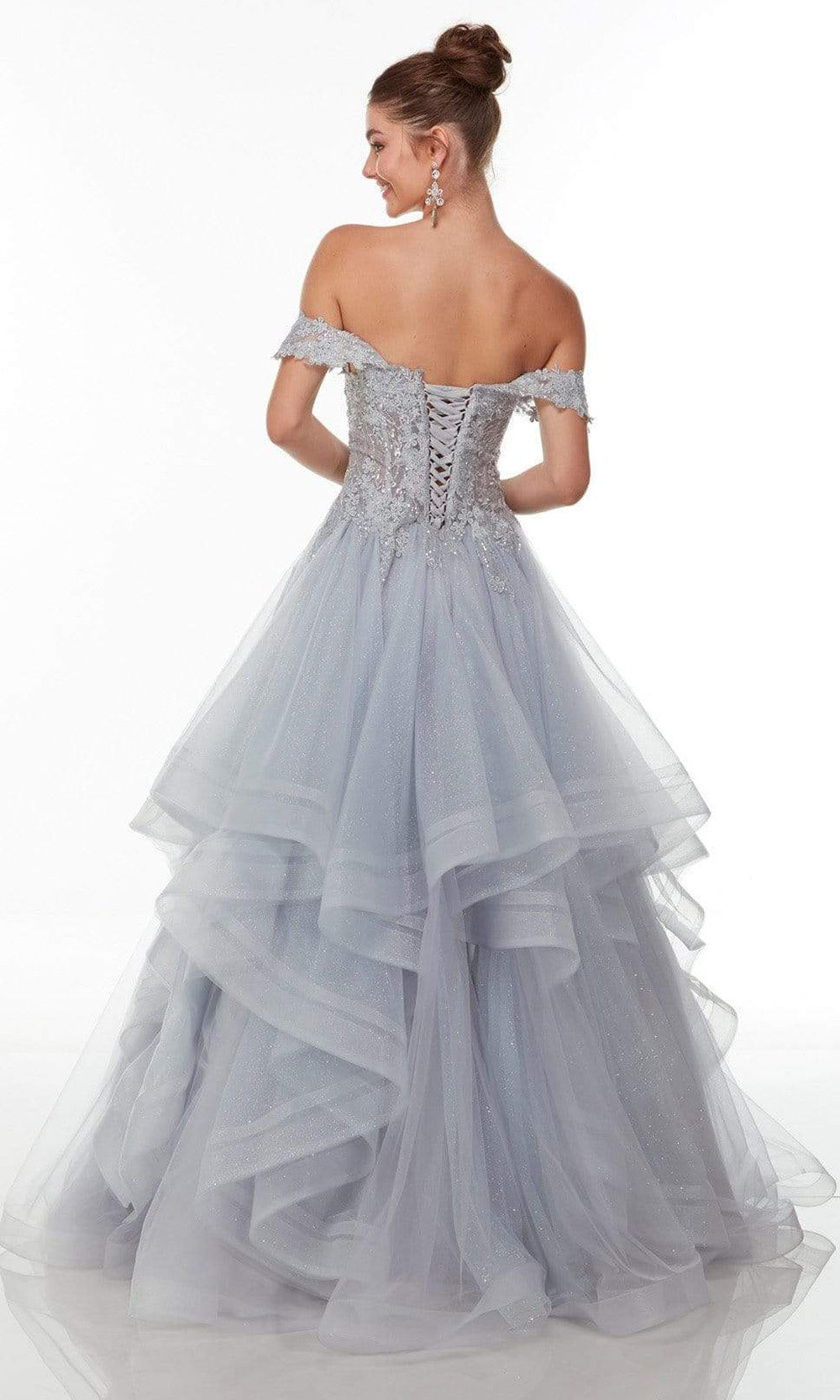 Alyce Paris - 61095 Appliqued Off Shoulder A-Line Gown In Silver