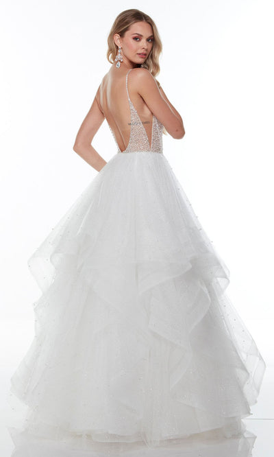 Alyce Paris - 61107 Organza Beaded A-Line Dress In White